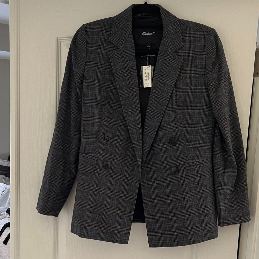 Madewell Checkered Blazer in Black and Blue